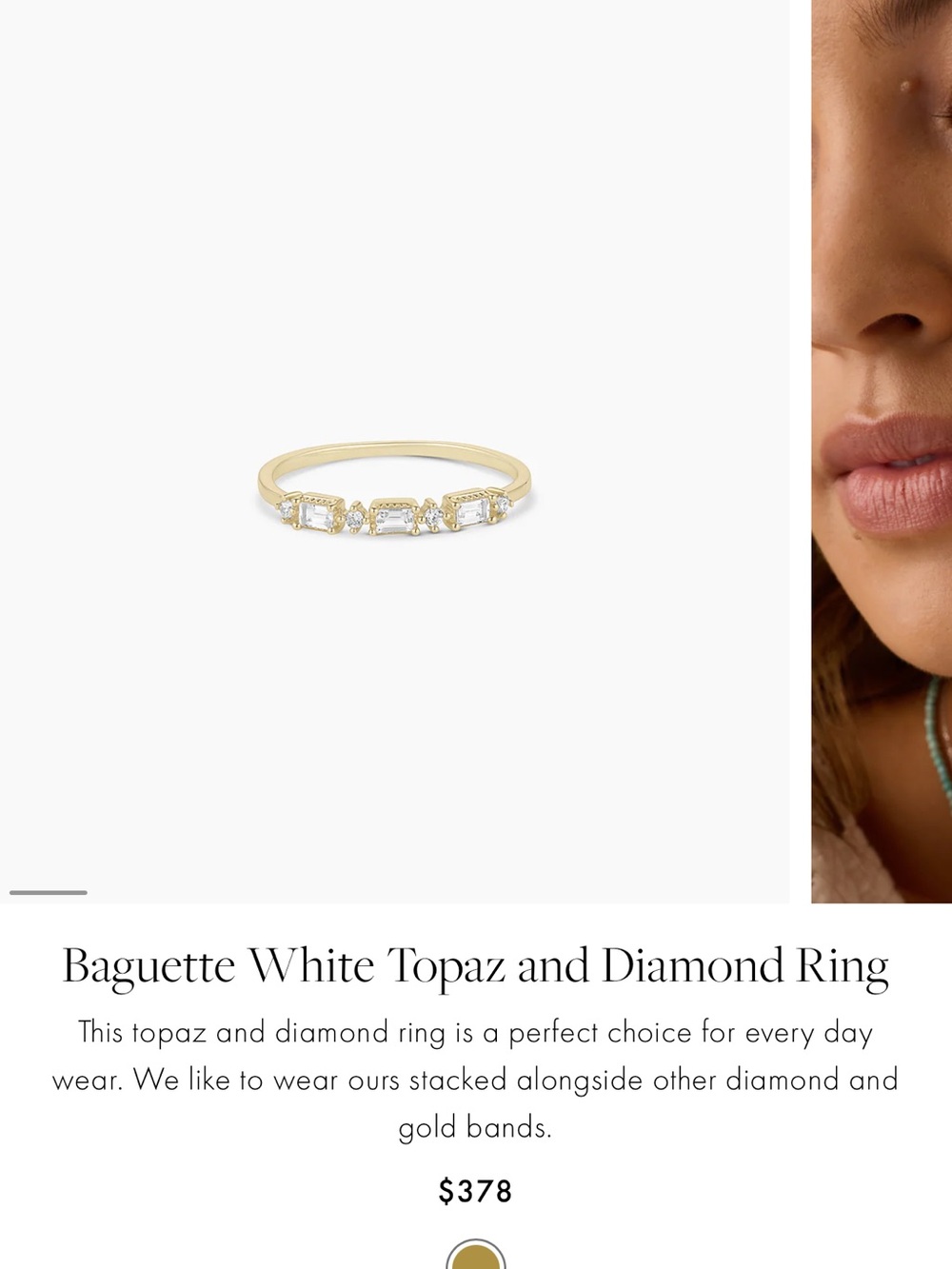 Size 7 Gorjana Gold Baguette Topaz and Diamond  Ring Like new